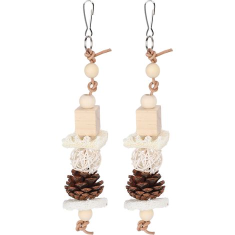 Lot de 2 jouets pour oiseaux de compagnie, perroquets et sepak takraw, en forme de pomme de pin, avec une peau artificielle et une corde non tachante. (1/5)