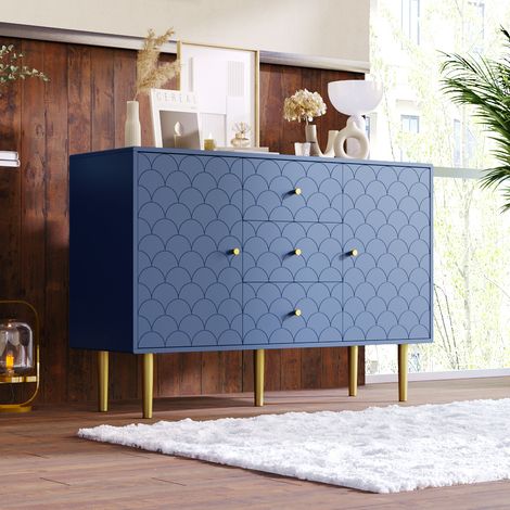Comò a 3 cassetti con 2 ante, ripiano regolabile, per soggiorno, camera da letto, blu (1/5)