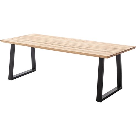 Esstisch 220x100 cm mit Schweizer Kante, Trapez-Gestell, Eiche massiv geölt, PARACATU-06 (1/5)
