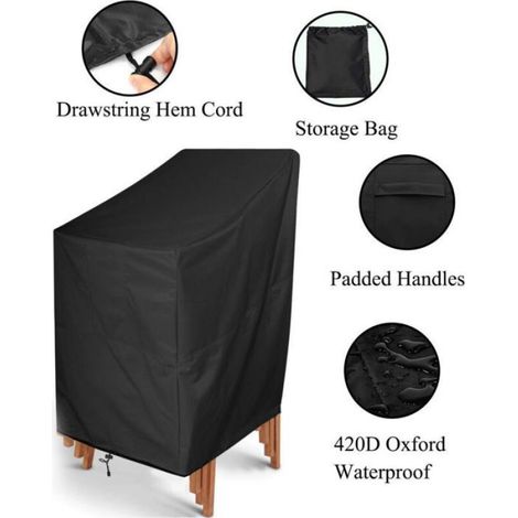Housse Barbecue - Polyester Impermeable UV - Pour Meubles Jardin Chaises Tables - Noir - 68 x 68 x 72 cm (1/5)