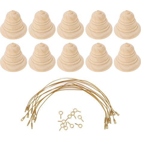 10 cloches bois décoratives vierges mignonnes – Ornement Noël non fini avec cordon suspension, décoration (1/5)