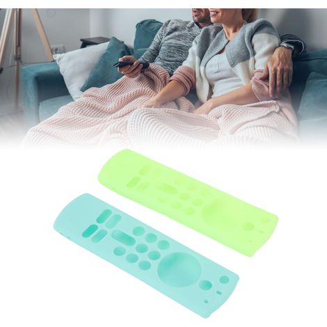Étui de télécommande en 2 pièces pour ALEXA Voice Remote 3e génération, étui de protection en silicone pour télécommandes, avec cordon, antidérapant, antichoc, vert lumineux + bleu glacier. (1/5)