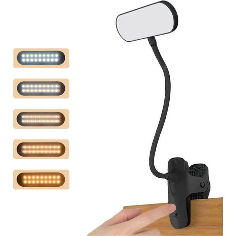 Lampe de bureau LED sans fil, 5 couleurs, 5 niveaux de luminosité, lampe de chevet tactile avec col flexible à 360°, lampe de lecture pour le lit, noire [énergie] (1/4)