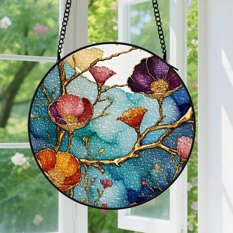 9cm Suspension Vitrail pour Fenêtre, Motif Floral Vif Accroche-Soleils Panneaux Vitraux Décoration pour Anniversaire Femmes, Hommes, Épouse, Tante et Mère (1/5)