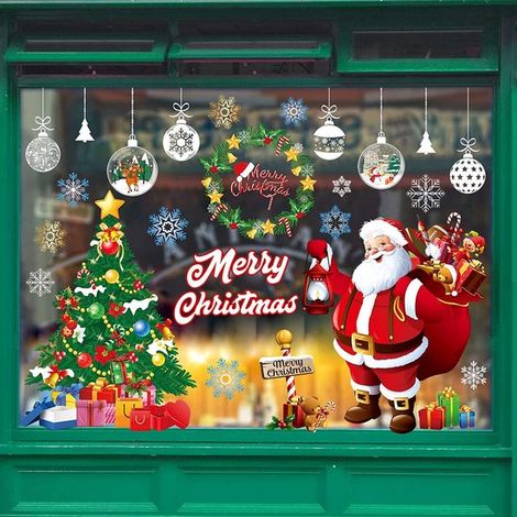 Grands autocollants de fenêtre de Noël – Père Noël, sapin – Adhésifs statiques réutilisables – Décoration festivale (1/5)