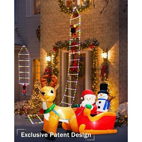 Lumières de Noël LED – Échelle décorative de Noël de 3 m avec Père Noël, lumières décoratives de Noël pour intérieur et extérieur, fenêtre, jardin, maison, mur, décoration d'arbre de Noël (multicolore (1/3)