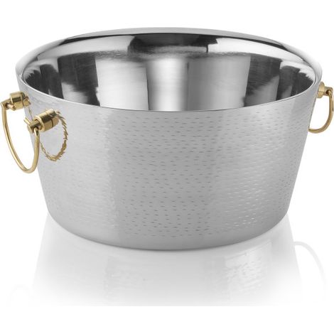 Seau à champagne avec poignées laiton Ø 34 cm H 17 cm double paroi surface martelée - Was Germany (1/2)