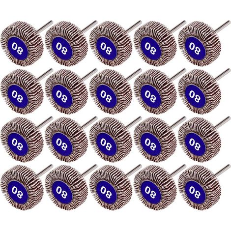 20 Pcs Roue à Lamelles, 80 Grains Ponçage de Disque de Roue à Lamelles de Papier de Verre Abrasif 100 pour Outils Rotatifs Dremel