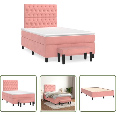 The Living Store Sommier à lattes de lit avec matelas rose 120x190 cm velours - Lit Double - Lit Avec Rangement - Lit Capitonné - Lit Velours - Lit Design (1/5)