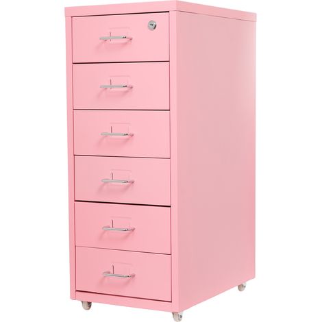 Classeur à 6 tiroirs avec serrure, classeurs métalliques pour bureau à domicile, classeur vertical, classeur 28 x 41 x 69 cm (rose) (1/5)