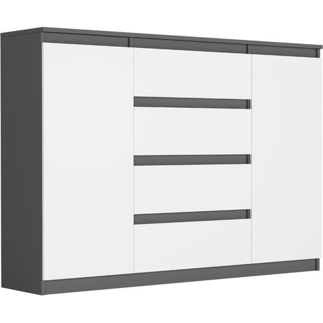 Kommode mit Schränken und Schubladen Biały mix Anthrazit, 140 x 40 x 98 cm - Modern R140S4