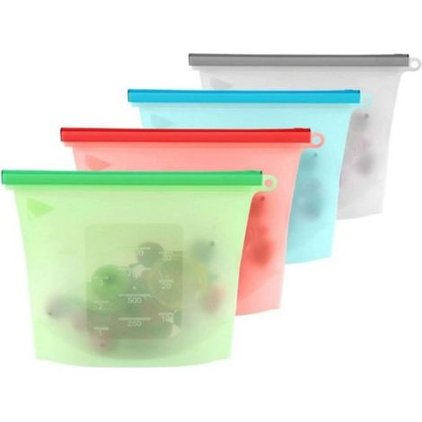 Wiederverwendbare Silikon-Lebensmittelbeutel – für Obst und Gemüse – auslaufsicherer Verschluss – spülmaschinenfest – 6er-Pack (1/5)