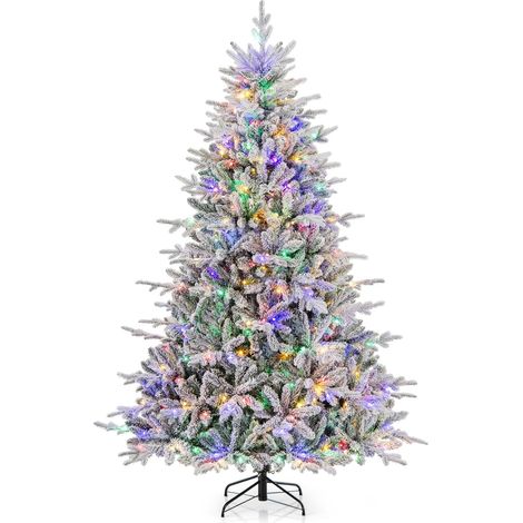 Costway – Sapin de Noël 218 cm – 8 modes d'éclairage – Lumières LED multicolores – 1164 branches articulées – Arbre pré-éclairé avec support métallique (1/5)