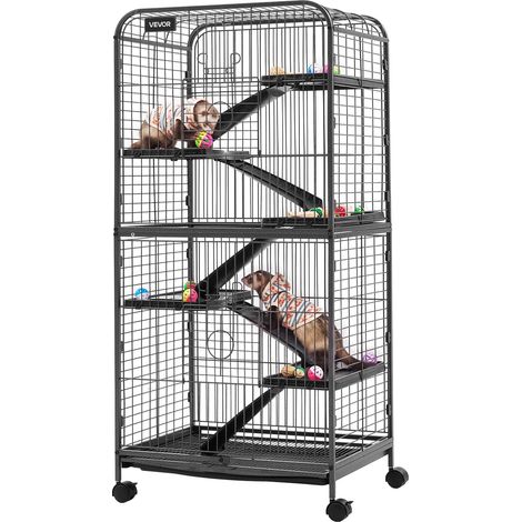 VEVOR Cage pour Petits Animaux en Metal 133 cm, Cage pour Furets a 6 Niveaux avec Roulettes, pour Furet, Chinchilla, Cochon deInde et Lapin, Barreaux Espaces 25,4 mm, Hamac, Rampes, Plateau et Portes (1/5)