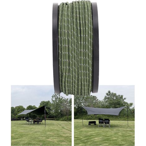 Paracord Réfléchissant PP 50m (164FT) Diamètre 2.5mm Corde de Tente Anti-Vent pour Camping et Aventure en OD Green (1/5)