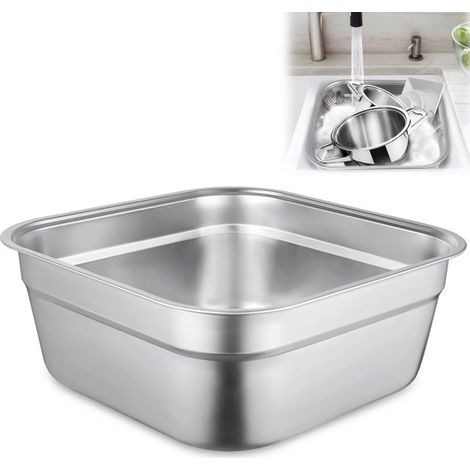 Bassine carrée en acier inoxydable pour la vaisselle, bassine de cuisine multifonctionnelle pour laver les légumes, bassine de nettoyage ménager durable (34 cm) (1/5)