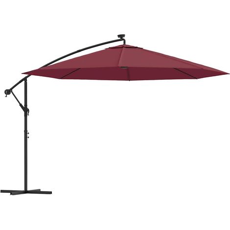 vidaXL Ombrellone a Sbalzo con LED Rosso Bordò 350 cm (1/5)