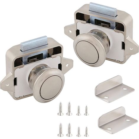 2 Pièces Fermoir Bouton Poussoir Verrou Armoire, Serrure à Bouton-Poussoir sans Clé, pour Camping-Car, Yacht, Tiroirs, Armoires (1/5)