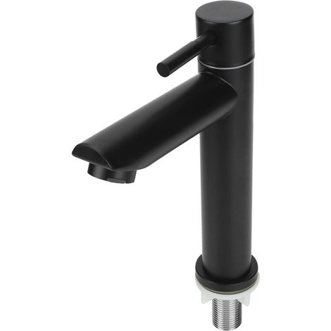 Wasserhahn, Einhebel-Küchenarmatur aus Edelstahl, einfacher Kaltwasserhahn für Waschbecken G1/2 Zoll für Badezimmer und Toilette, schwarz (gerade Ausführung (ohne Rohr))