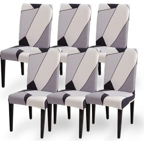 Stuhlhussen 6er Set Stretch für Esszimmerstühle, abnehmbar, waschbar, Schwarz-Weiß-Grau (1/5)
