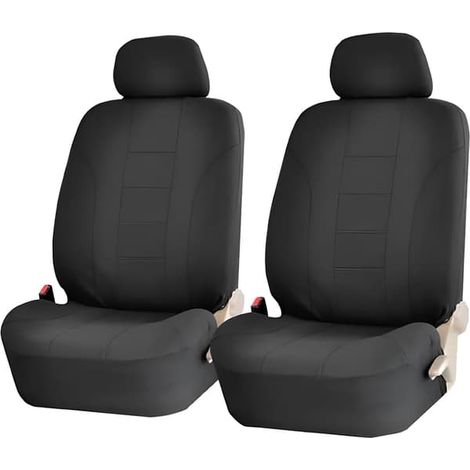 Housses de siège avant respirantes, lavables, en polyester extensible, protections de siège auto avec appuie-tête amovibles, pour la plupart des fourgonnettes, camions et VUS (noir). (1/5)
