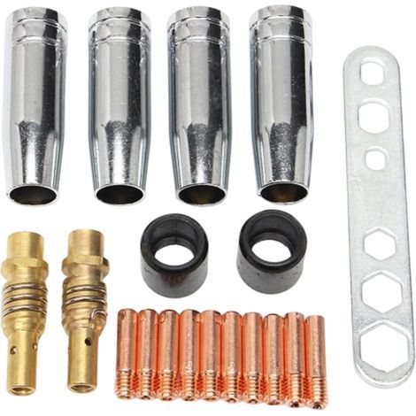 Schweißbrennerdüse – 0,8 mm Kontaktspitze – MIG/MAG-Düsenhalter – Kompatibel mit Binzel 15AK – 17-teiliges Set (1/5)