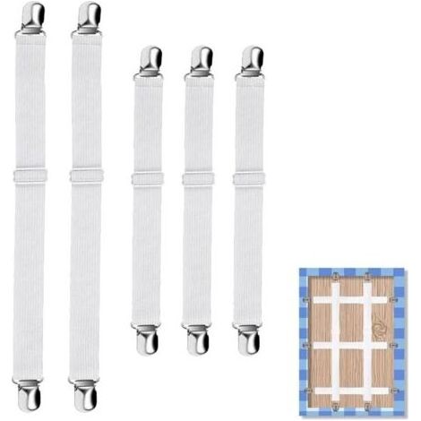 FENOPLASTICALot de 8 Serre-nappes Invisibles avec Sangle élastique, sans Outil, Blanc, pour Table épaisse, Jardin, Pique-Nique, Usage intérieur et extérieur (1/3)