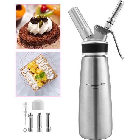 Wolketon Distributore di panna Sifone in acciaio inox per panna montata antiruggine per dessert 500 ML