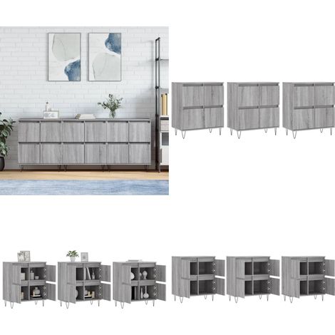 Sideboards 3 Stk. Grau Sonoma Holzwerkstoff - Schreibtisch - Wohnzimmermöbel - Sideboard Grau - Holz Sideboard - Regal - Home & Living (1/5)