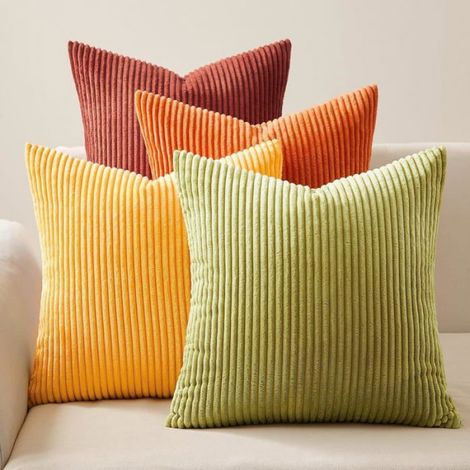 Lot de 4 Housses de coussin,Velours côtelé,Rayée,45x45 cm,Décoration salon (1/4)