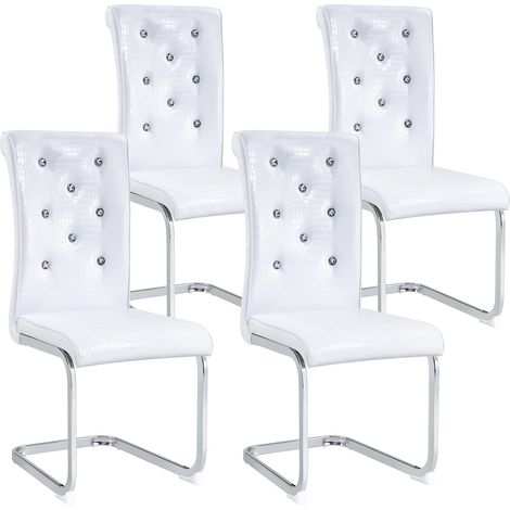 CHICFURN Juego de 4 sillas de comedor 57x41x101,5 cm PVC blanco, respaldo croco y patas cromadas (1/5)