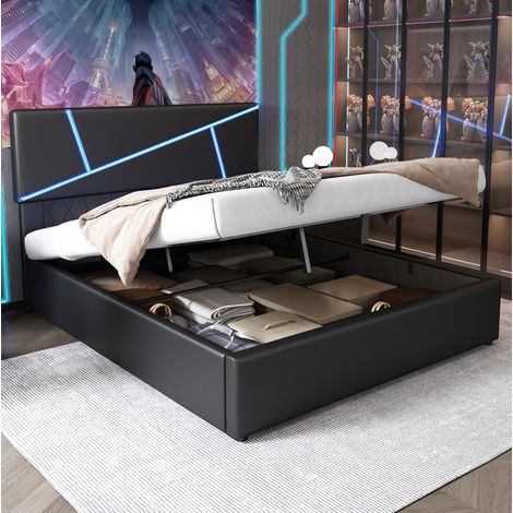 Bett Doppelbett Stauraum LED Polsterbett PU HAVRYA (1/5)