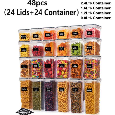 Lot de 48 Boîtes Alimentaires Hermétiques – Empilables, Étiquettes Incluses. Organisation Cuisine. Modèle (Type A  24 Boîtes) (1/5)