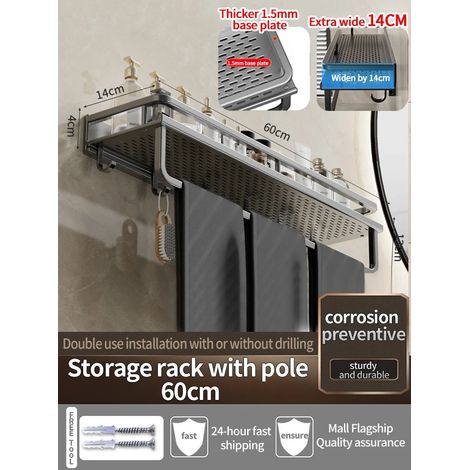 Étagère murale en aluminium gris épais (60 cm de large) pour salle de bain, porte-shampoing, rangement pour cuisine, étagère murale. (1/5)