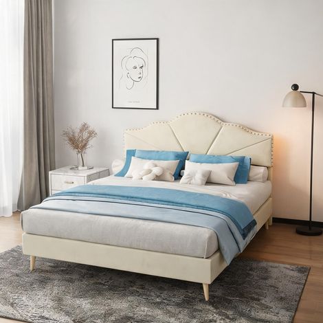 Tête de lit beige en tissu métal 200 x 140 x 133 cm (1/5)