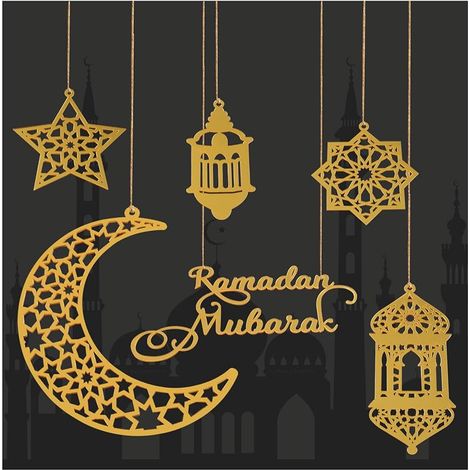 Set mit 6 Ramadan-Hängedekorationen, Acryl-Ramadan-Dekoration inklusive kostenlosem 10 m Hanfseil, Dekorationshilfe Mubarak, Halbmond-Stern-Form für Eid al-Fitr (1/5)