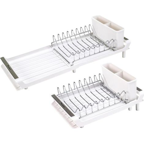 Égouttoir à vaisselle en acier inoxydable, égouttoir à vaisselle pliable pour cuisine, longueur de 29 à 47 cm, largeur de 20 cm, blanc