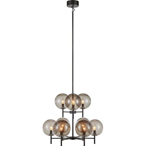 Markslojd CROWN Suspension Plafonnier Glass Globe 9 Lumières Noir, Fumée (1/3)