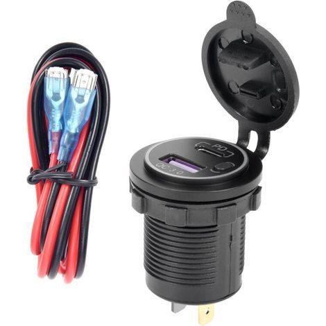 Chargeur de Voiture USB PD Type C et QC 3.0 Prise Courant 12 V avec Interrupteur Marche / ArrêT pour Moto RV ATV, Bleu (1/4)