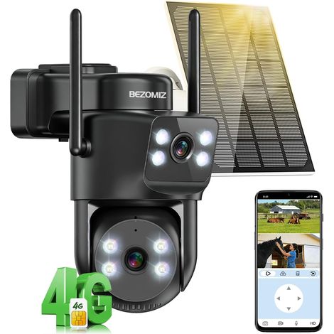 4G LTE Caméra de Surveillance Solaire Carte Sim 24/7 Double Objectif 4K Détection Humaine 360° PTZ Caméra Extérieure Suivi Automatique Vision Nocturne Couleur Audio Bidirectionnel IP66 (1/5)