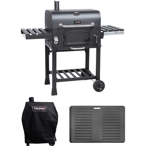TAINO HERO XL Holzkohlegrill Set Abdeckhaube Grillplatte Smoker Grillwagen BBQ (1/5)