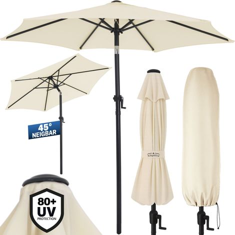 Kingsleeve® Sombrilla de Jardín Ø 200cm Protección UV 80+ Funda Protectora Manivela Parasol Grande Balcón Beige