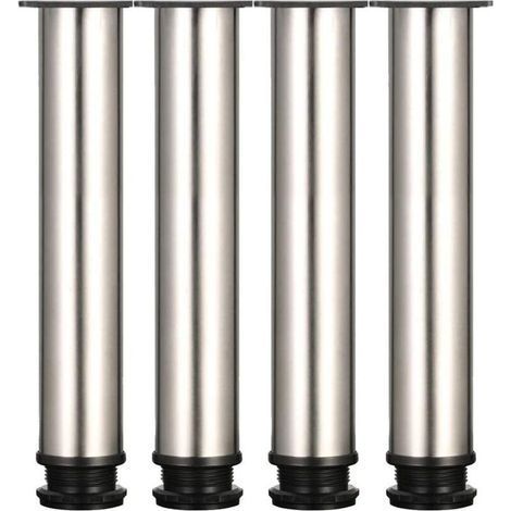 4 piedini regolabili - altezza 250 mm, piedini per mobili robusti, altezza regolabile 0-15 mm, piedini per tavoli, piedini per mobili, acciaio inossidabile spazzolato - viti in acciaio inossidabile in (1/4)