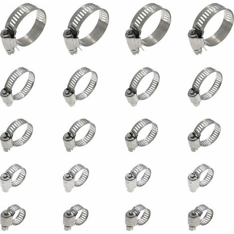 20 Pièces Collier De Serrage Tuyau. Collier De Serrage Tuyau Réglable 16-25mm. 304 Collier De Serrage Inox. Collier Serrage Métallique. Pour Tuyau. Home Gaz. Famille Tuyau D'eau. Câble. Robinet. Etc z (1/5)