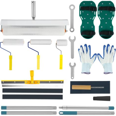 Self-Leveling Cement Tool Kit, Grinding Tool Kit with Roller, Paint Roller, Trowel, Telescopic Pole, Self-Leveling Scrapers, Spiked Shoes and Gloves (1/5)