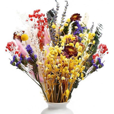 32-teiliger, natürlicher Trockenblumenstrauß, Trockenblumenarrangement mit Schleierkraut, Eukalyptus und Lavendel für rustikale Boho-Tischdekoration, Wohnzimmer und Hochzeiten (1/5)