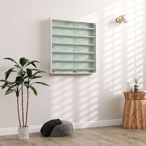 Vitrine pour collection vitrine murale 80 x 9,5 x 83 cm 6 étagères réglables en hauteur 2 portes coulissantes en verre (1/5)