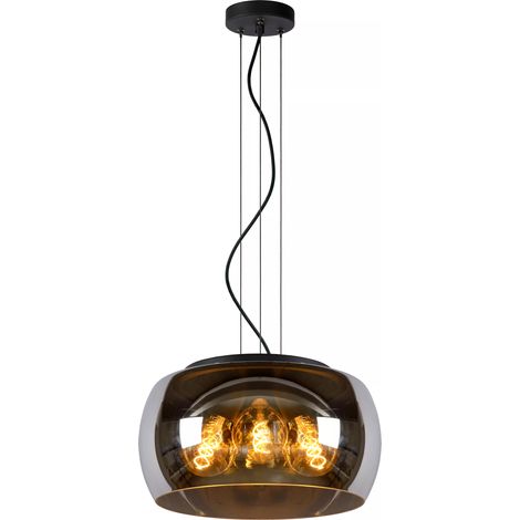 Sospensione OLIVIA vetro fumé nero 3xE27 40W Lucide (1/5)