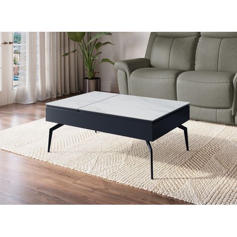 Table basse design avec plateau relevable en céramique blanche (1/5)