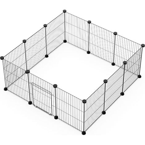 Enclos Pour Petit Animal - 12 Panneaux - Métal Noir - Porte Sécurisée - Intérieur Maison - 43x32cm (1/4)